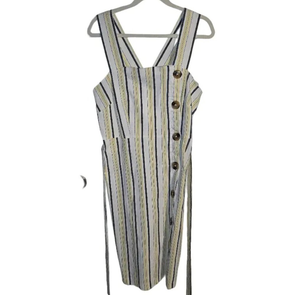 Tommy Hilfiger Striped Button-Front Midi Dress | Size 12 | Tie Waist NWOT